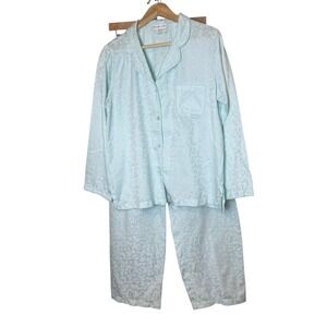 Miss Elaine Pajama Set Womens Medium Light Green Floral Jacquard‎ Classic Satin